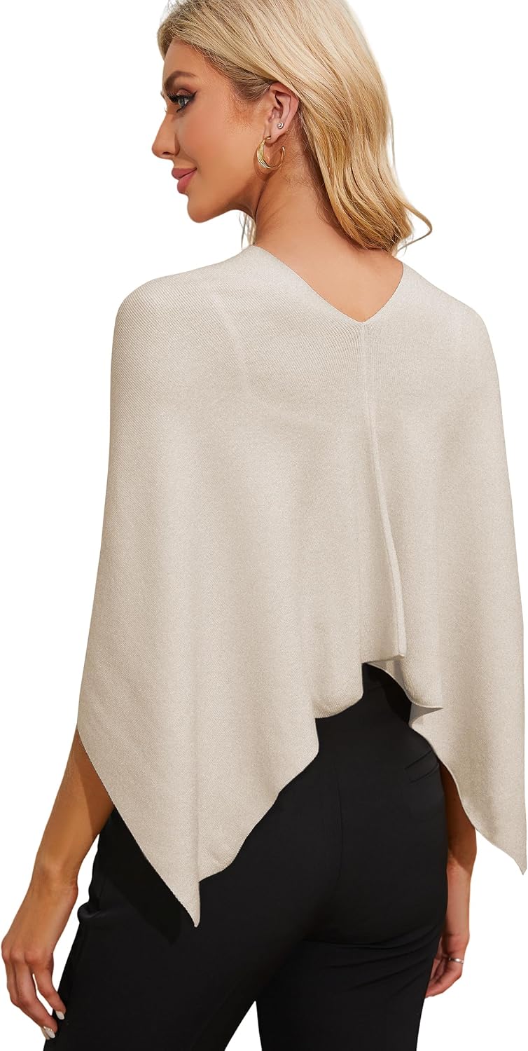 Puli Women Capri Poncho Sweater Slimming Fit Cropped Versatile Shawl Soft Knit Wraps Cowl Neck Short Tops - Image 3